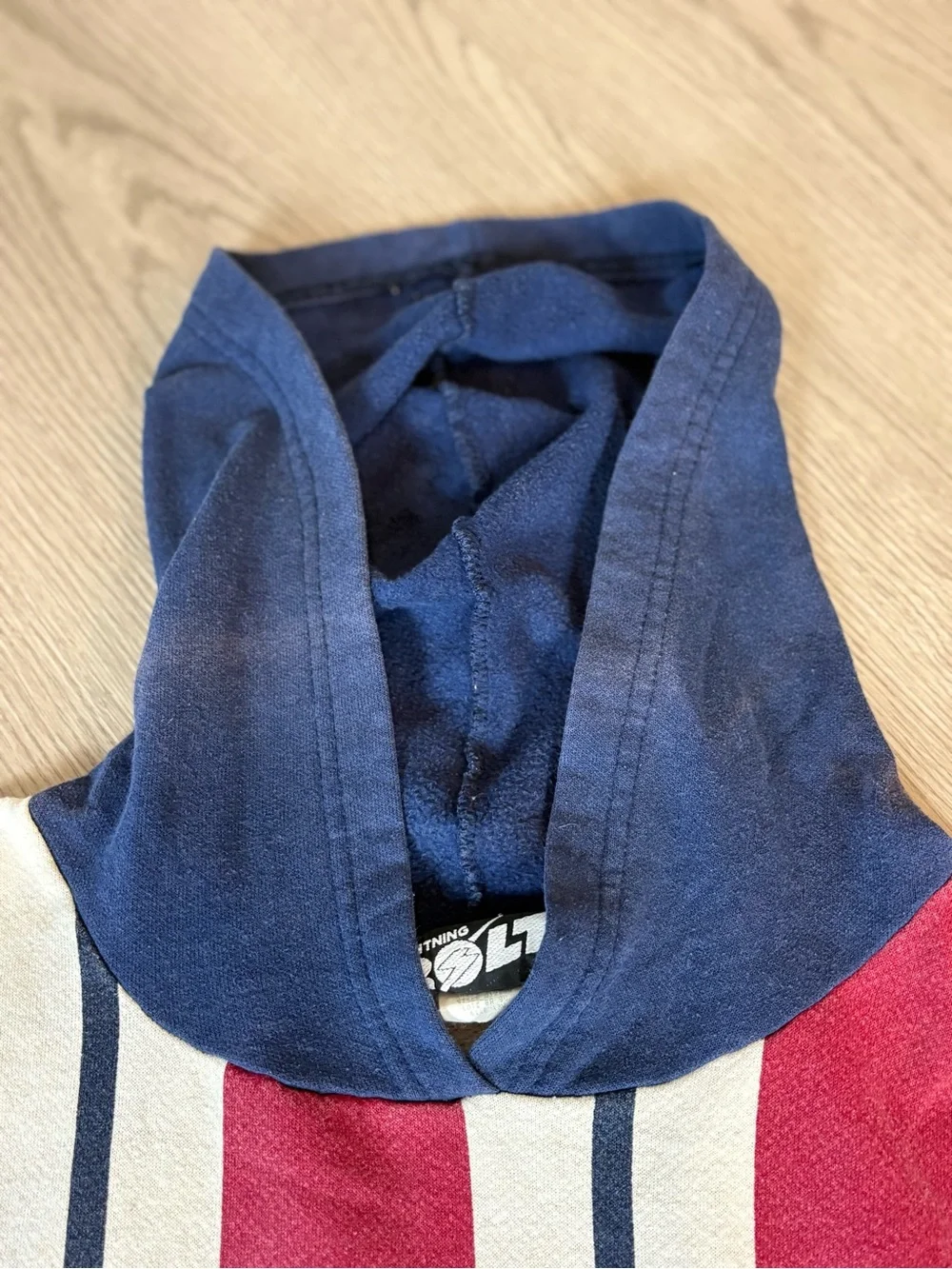 Navy & Red Striped Hooded Shirt Jacket - Sports Equipment